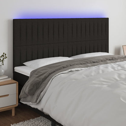 Cabeceira de cama c/ luzes LED tecido 160x5x118/128 cm preto