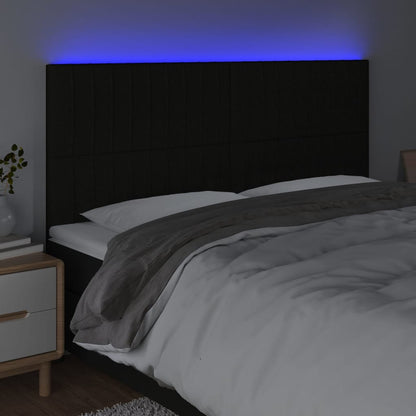 Cabeceira de cama c/ luzes LED tecido 180x5x118/128 cm preto