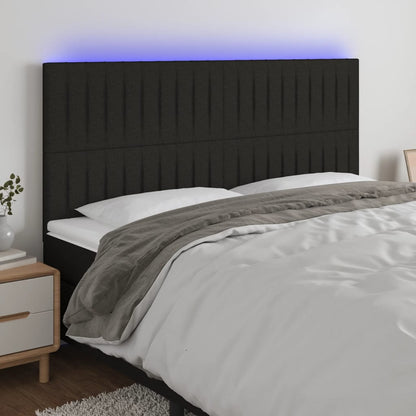 Cabeceira de cama c/ luzes LED tecido 200x5x118/128 cm preto