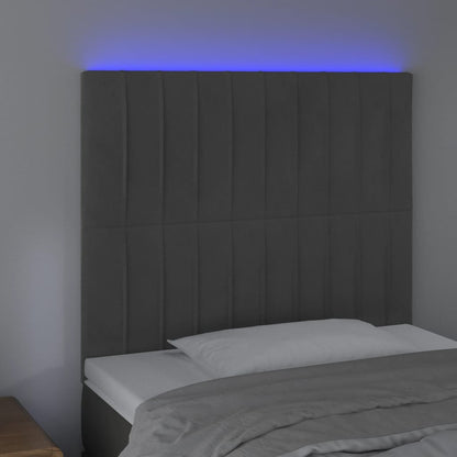 Cabeceira de cama c/ LED veludo 80x5x118/128 cm cinza-escuro