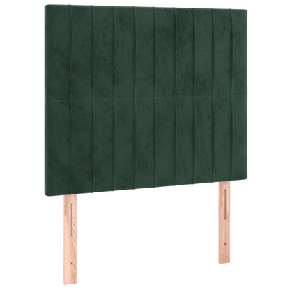 Cabeceira de cama c/ LED veludo 90x5x118/128 cm verde-escuro