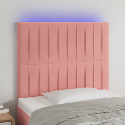 Cabeceira de cama c/ luzes LED veludo 90x5x118/128 cm rosa