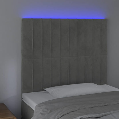 Cabeceira cama c/ luzes LED veludo 100x5x118/128cm cinza-claro