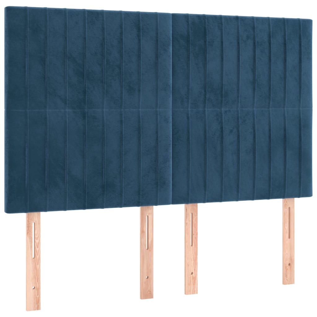 Cabeceira cama c/ luzes LED veludo 144x5x118/128cm azul-escuro