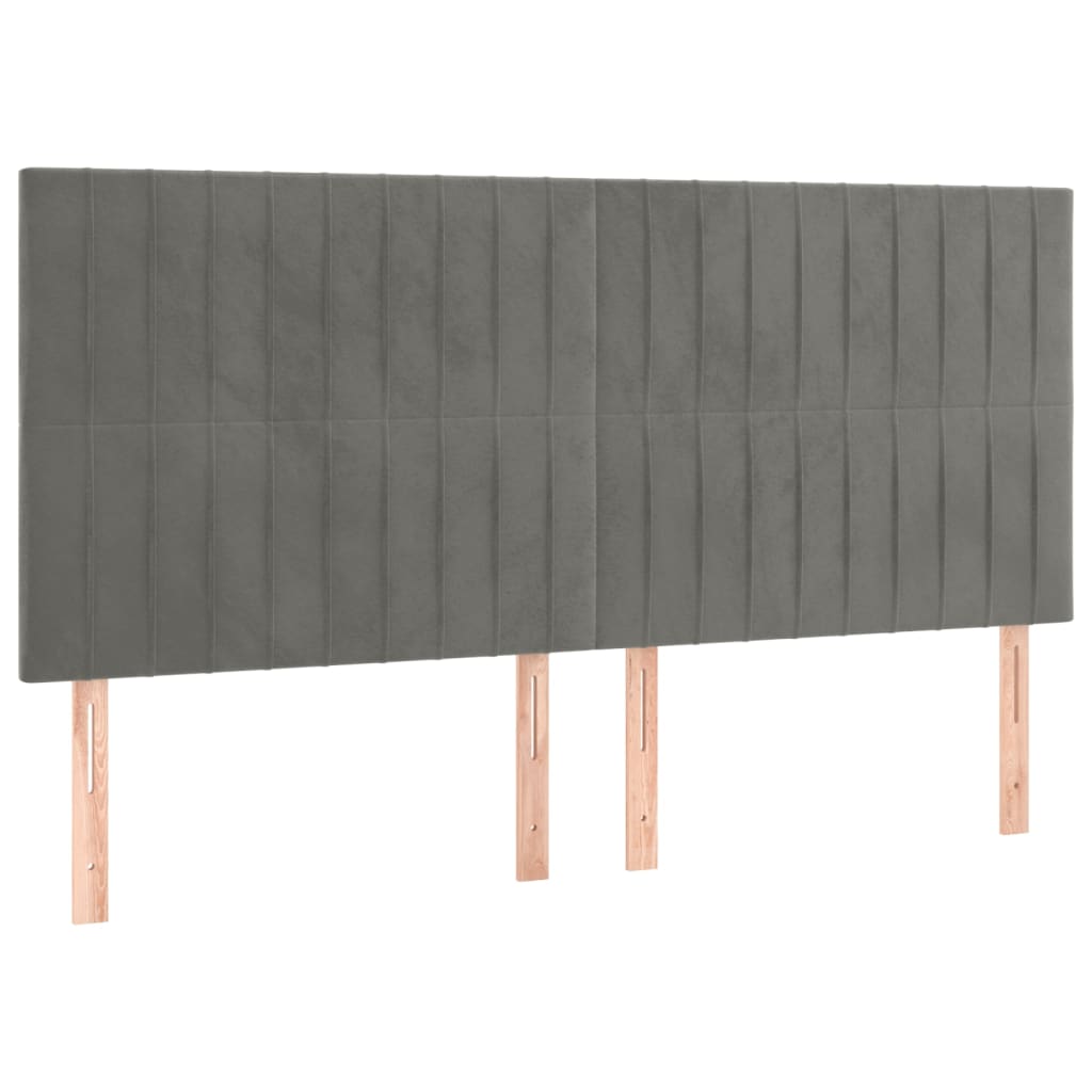 Cabeceira de cama c/ LED veludo 160x5x118/128 cm cinza-claro