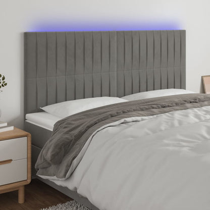 Cabeceira de cama c/ LED veludo 160x5x118/128 cm cinza-claro