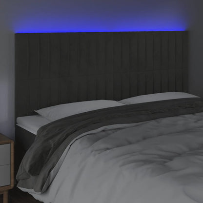 Cabeceira de cama c/ LED veludo 160x5x118/128 cm cinza-escuro