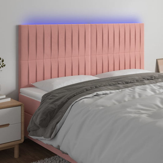 Cabeceira de cama c/ luzes LED veludo 180x5x118/128 cm rosa