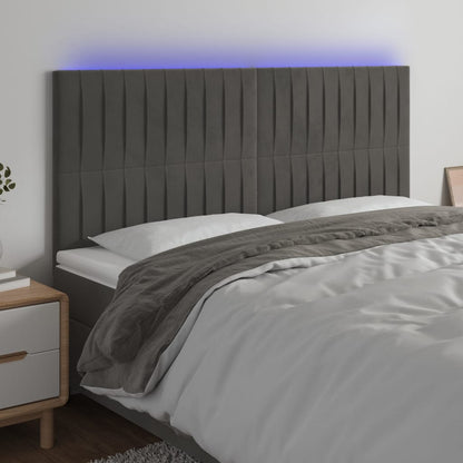 Cabeceira de cama c/ LED veludo 200x5x118/128 cm cinza-escuro