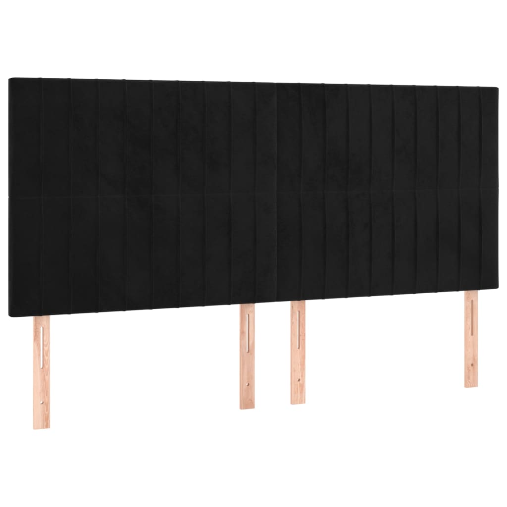 Cabeceira de cama c/ luzes LED veludo 200x5x118/128 cm preto