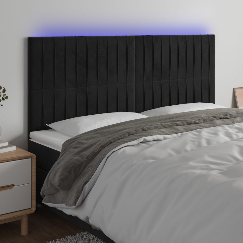 Cabeceira de cama c/ luzes LED veludo 200x5x118/128 cm preto