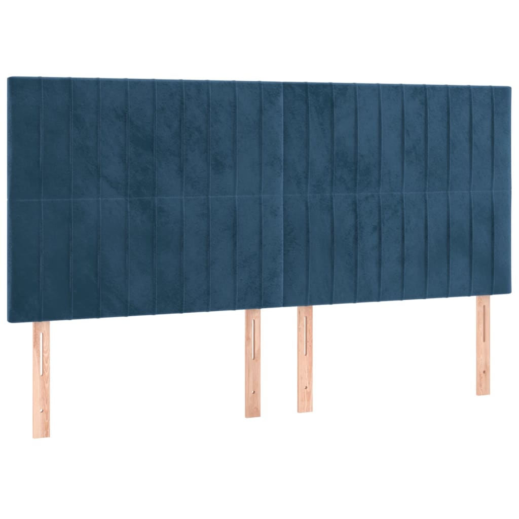 Cabeceira cama c/ luzes LED veludo 200x5x118/128cm azul-escuro