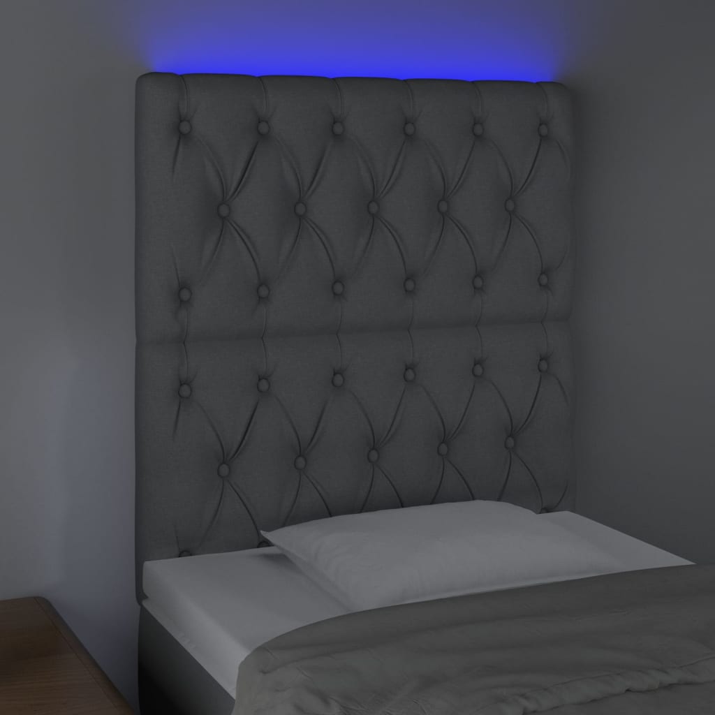 Cabeceira cama c/ luzes LED tecido 80x7x118/128 cm cinza-claro