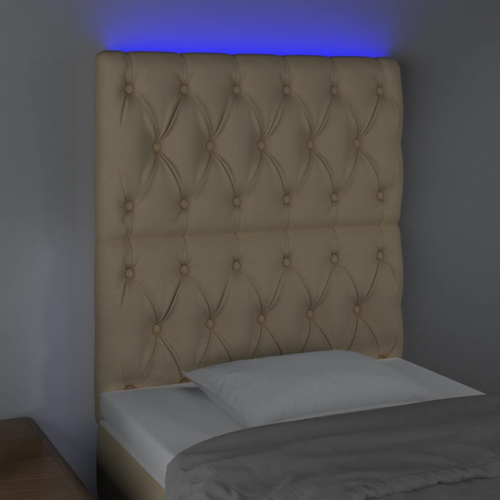 Cabeceira de cama c/ luzes LED tecido 80x7x118/128cm cor creme