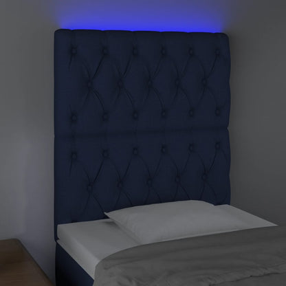 Cabeceira de cama c/ luzes LED tecido 80x7x118/128 cm azul