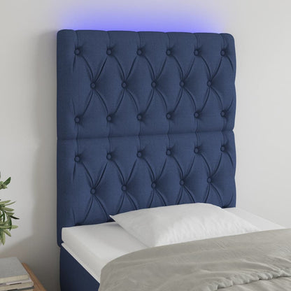 Cabeceira de cama c/ luzes LED tecido 80x7x118/128 cm azul