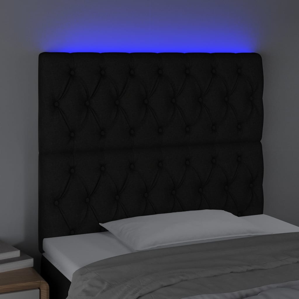 Cabeceira de cama c/ luzes LED tecido 90x7x118/128 cm preto