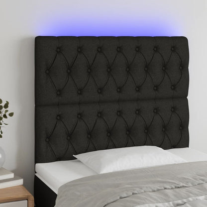 Cabeceira de cama c/ luzes LED tecido 90x7x118/128 cm preto