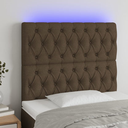 Cabeceira de cama c/ luzes LED tecido 90x7x118/128 cm castanho