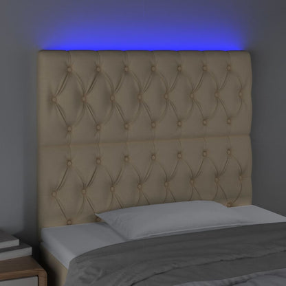 Cabeceira cama c/ luzes LED tecido 90x7x118/128 cm cor creme