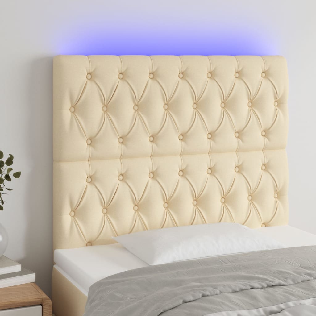 Cabeceira cama c/ luzes LED tecido 90x7x118/128 cm cor creme