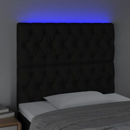 Cabeceira de cama c/ luzes LED tecido 100x7x118/128 cm preto