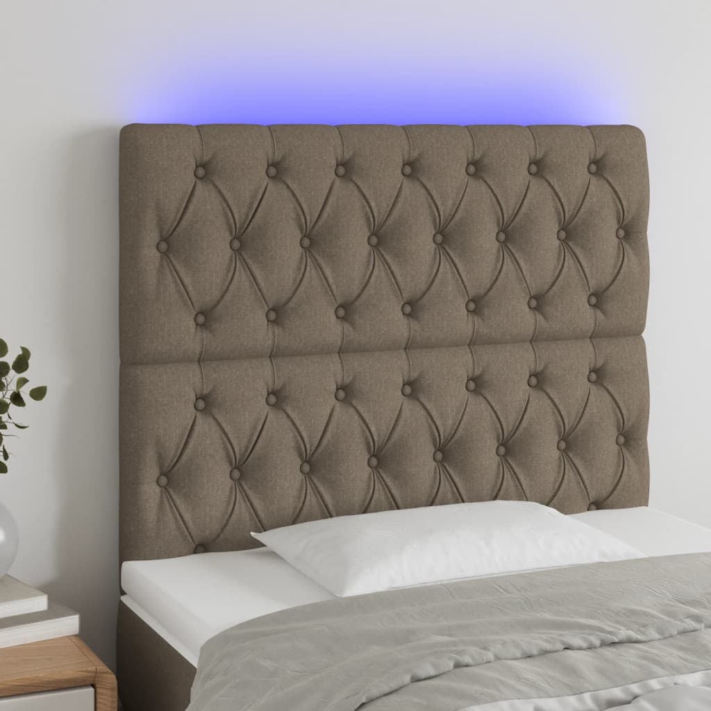 Cabeceira cama c/ LED tecido 100x7x118/128cm cinza-acastanhado