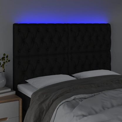 Cabeceira de cama c/ luzes LED tecido 160x7x118/128 cm preto