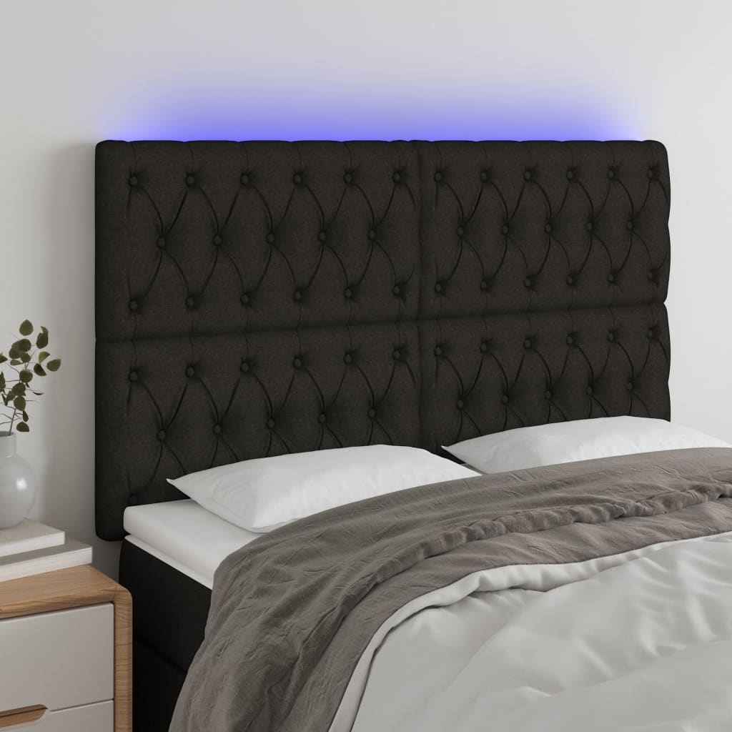 Cabeceira de cama c/ luzes LED tecido 160x7x118/128 cm preto