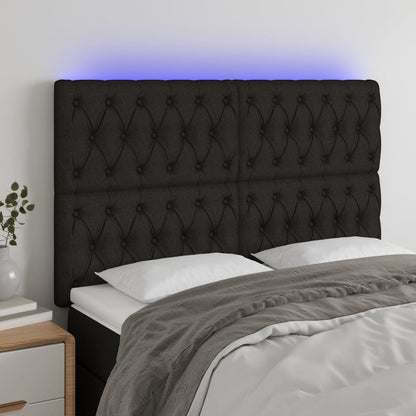 Cabeceira de cama c/ luzes LED tecido 160x7x118/128 cm preto