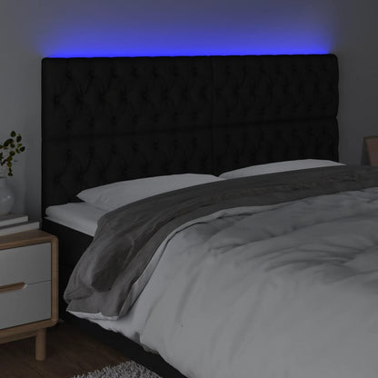 Cabeceira de cama c/ luzes LED tecido 180x7x118/128 cm preto