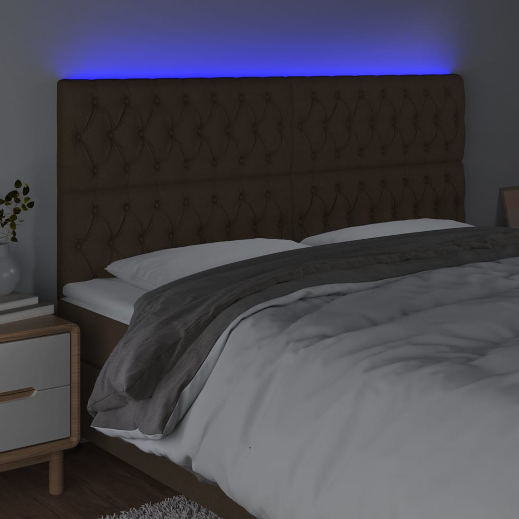 Cabeceira de cama c/ luzes LED tecido 180x7x118/128cm castanho