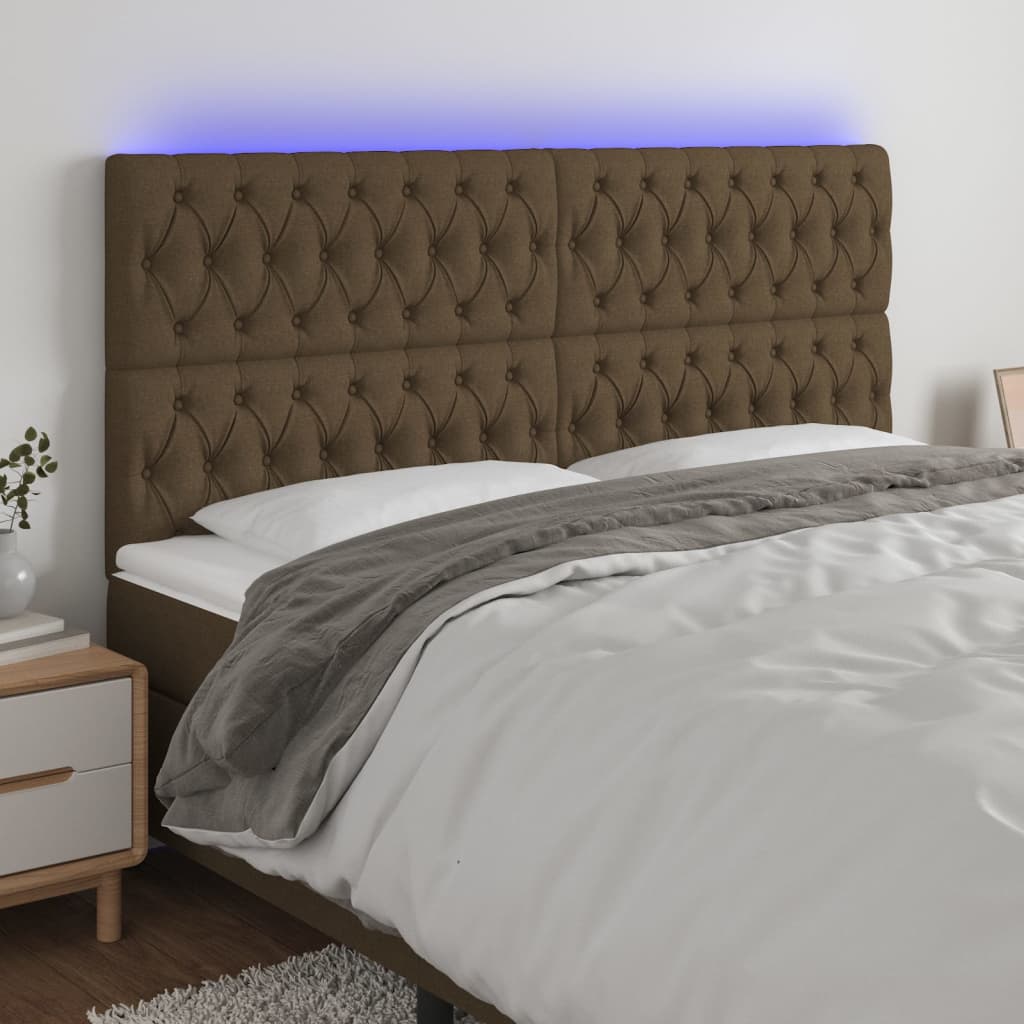 Cabeceira de cama c/ luzes LED tecido 180x7x118/128cm castanho