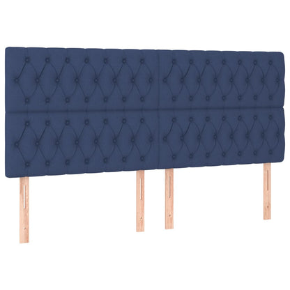 Cabeceira de cama c/ luzes LED tecido 200x7x118/128 cm azul