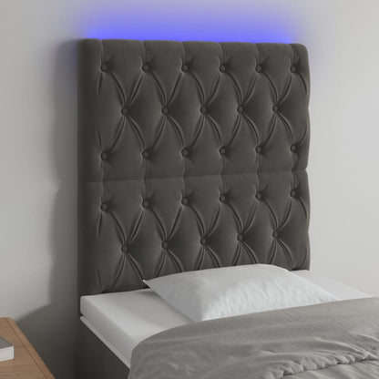 Cabeceira de cama c/ LED veludo 80x7x118/128 cm cinza-escuro