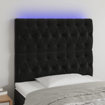 Cabeceira de cama c/ luzes LED veludo 90x7x118/128 cm preto