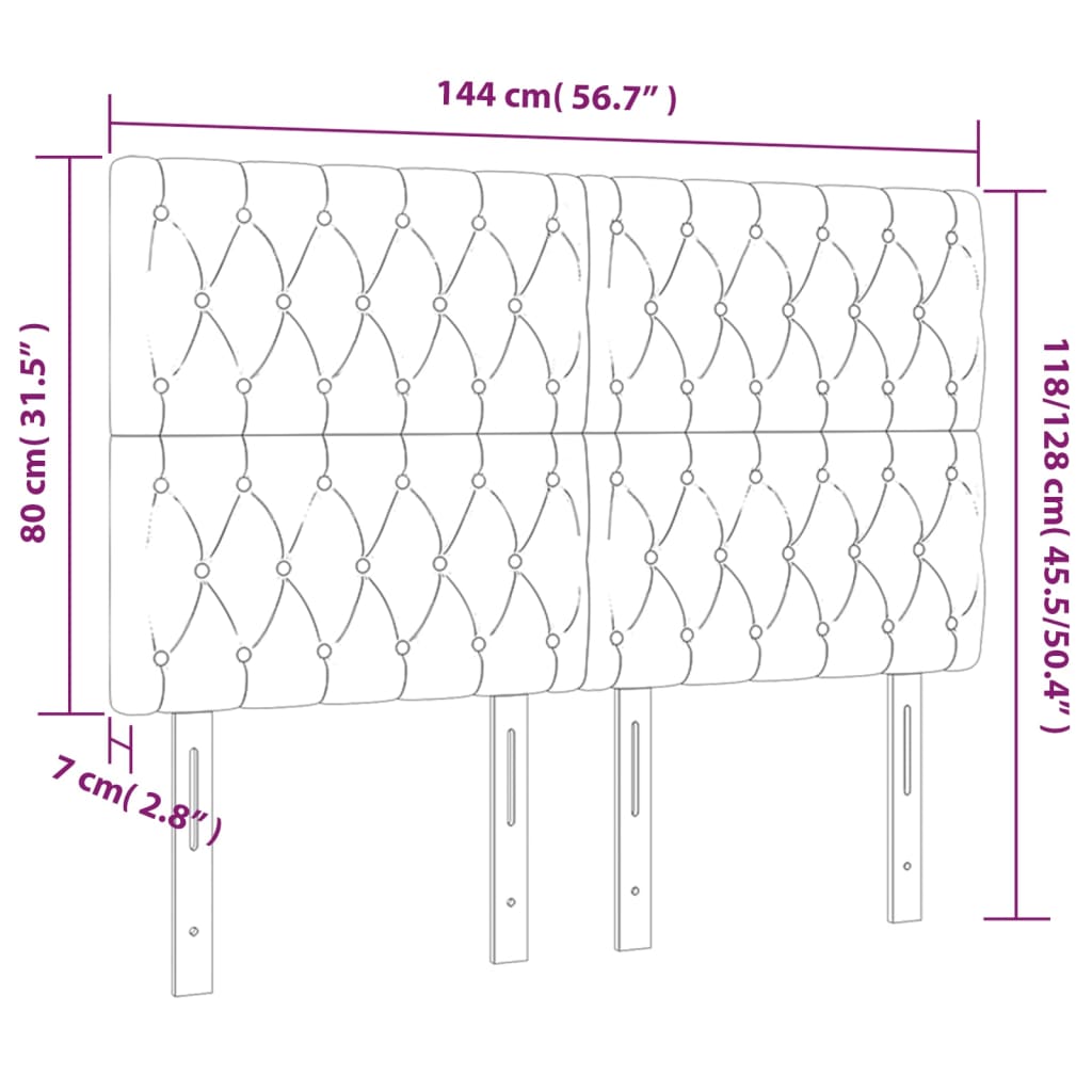 Cabeceira de cama c/ luzes LED veludo 144x7x118/128 cm preto