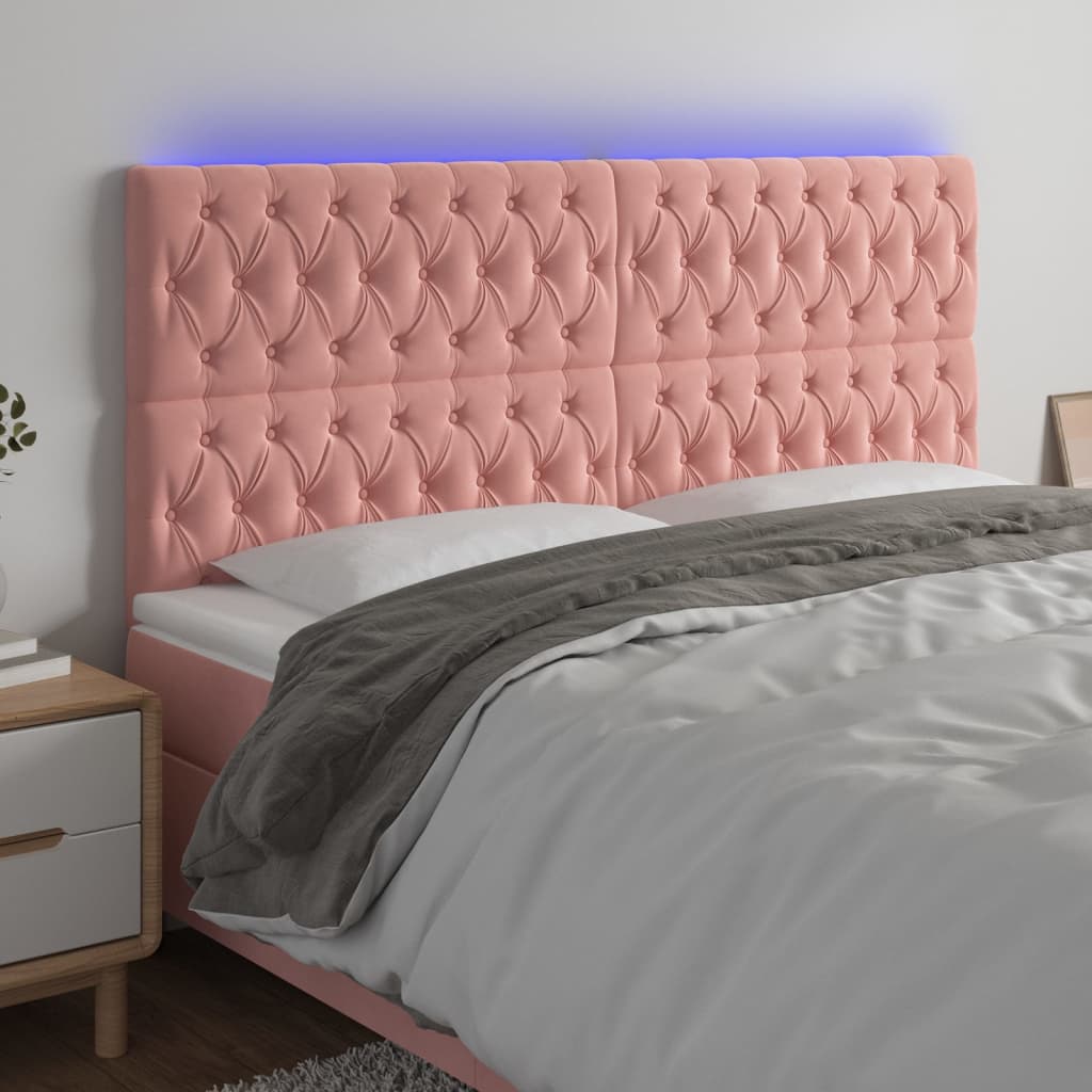 Cabeceira de cama c/ luzes LED veludo 180x7x118/128 cm rosa