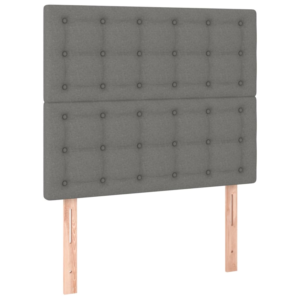 Cabeceira de cama c/ LED tecido 80x5x118/128 cm cinza-escuro