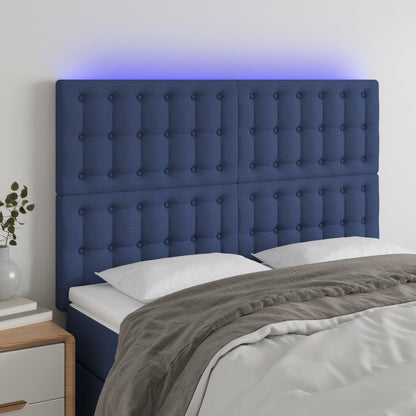 Cabeceira cama c/ LED tecido 144x5x118/128 cm azul