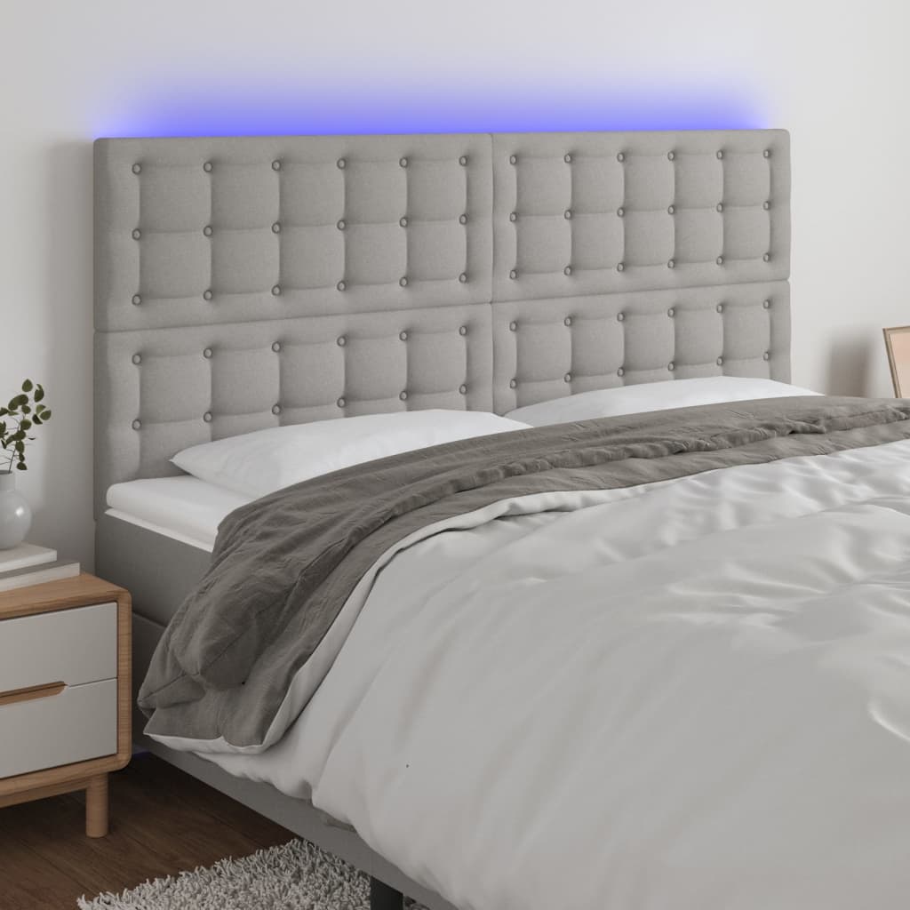 Cabeceira de cama c/ LED tecido 160x5x118/128 cm cinza-claro