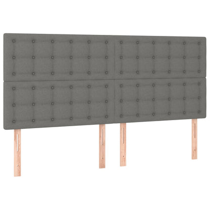 Cabeceira de cama c/ LED tecido 200x5x118/128 cm cinza-escuro