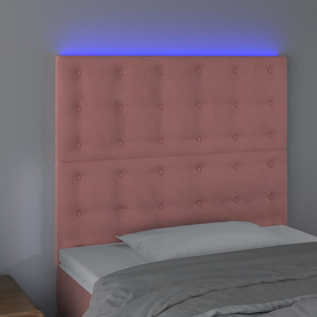 Cabeceira de cama c/ luzes LED veludo 90x5x118/128 cm rosa