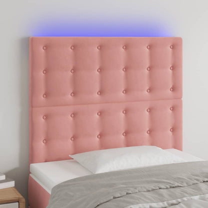 Cabeceira de cama c/ luzes LED veludo 90x5x118/128 cm rosa