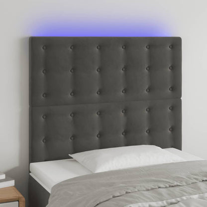 Cabeceira de cama c/ LED veludo 100x5x118/128 cm cinza-escuro