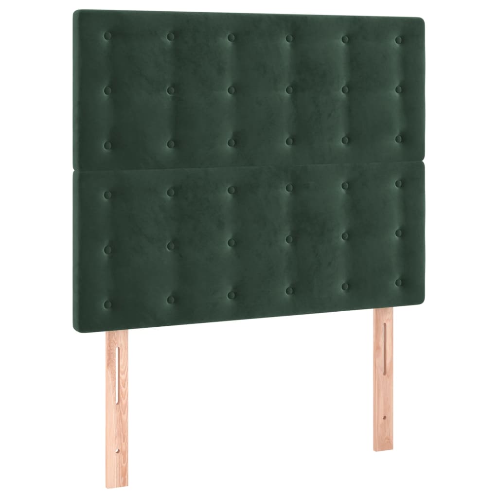 Cabeceira de cama c/ LED veludo 100x5x118/128 cm verde-escuro