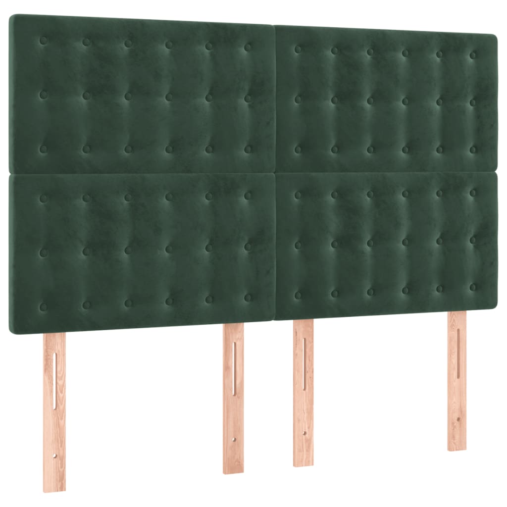 Cabeceira de cama c/ LED veludo 144x5x118/128 cm verde-escuro