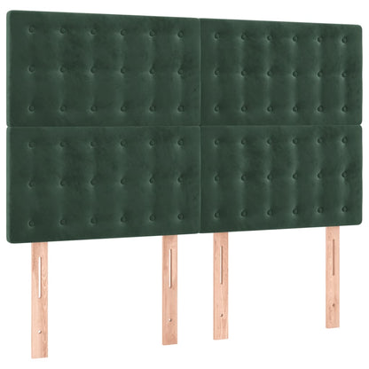 Cabeceira de cama c/ LED veludo 144x5x118/128 cm verde-escuro