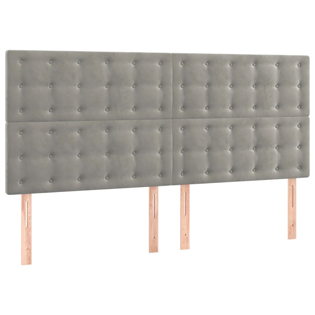 Cabeceira de cama c/ LED veludo 160x5x118/128 cm cinza-claro