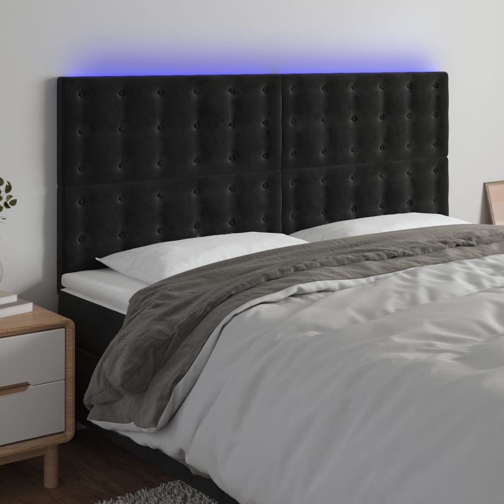 Cabeceira de cama c/ luzes LED veludo 160x5x118/128 cm preto